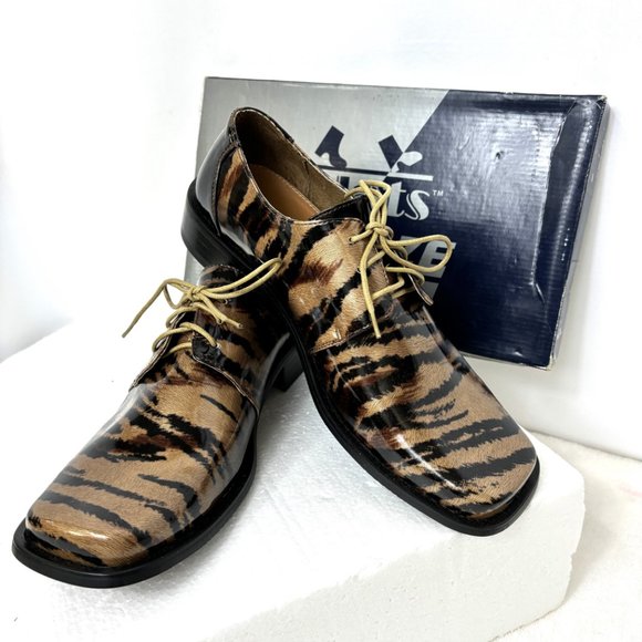 Vintage Tan Gold Zebra Oxford Formal Dress Shoe Rare OOAK NWOT - Picture 4 of 12